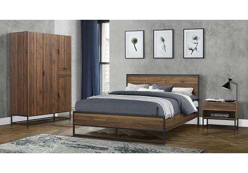 4ft6 Double Housten Walnut Wood Effect and Black Metal Bed Frame 1